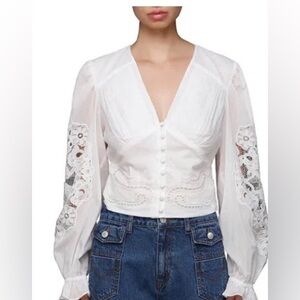 Avec Les Filles White Embroidered Shirt NWOT Sz S